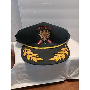 Vintage Austria Truckers Mesh Hat Cap Gold Leaf And Band Black Red‎